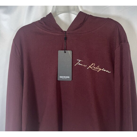 True Religion Logo Crop Woman Hoody Dark Burgundy Xl Style#206667 Cotton/Rayon - Picture 4 of 9
